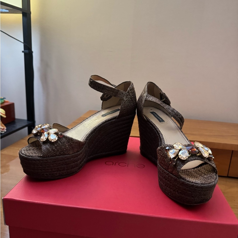 Arche Brown Wedge Sandals with Embellishments